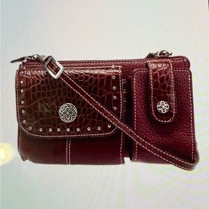 Brighton Burgundy Leather Clutch with Silver Accents